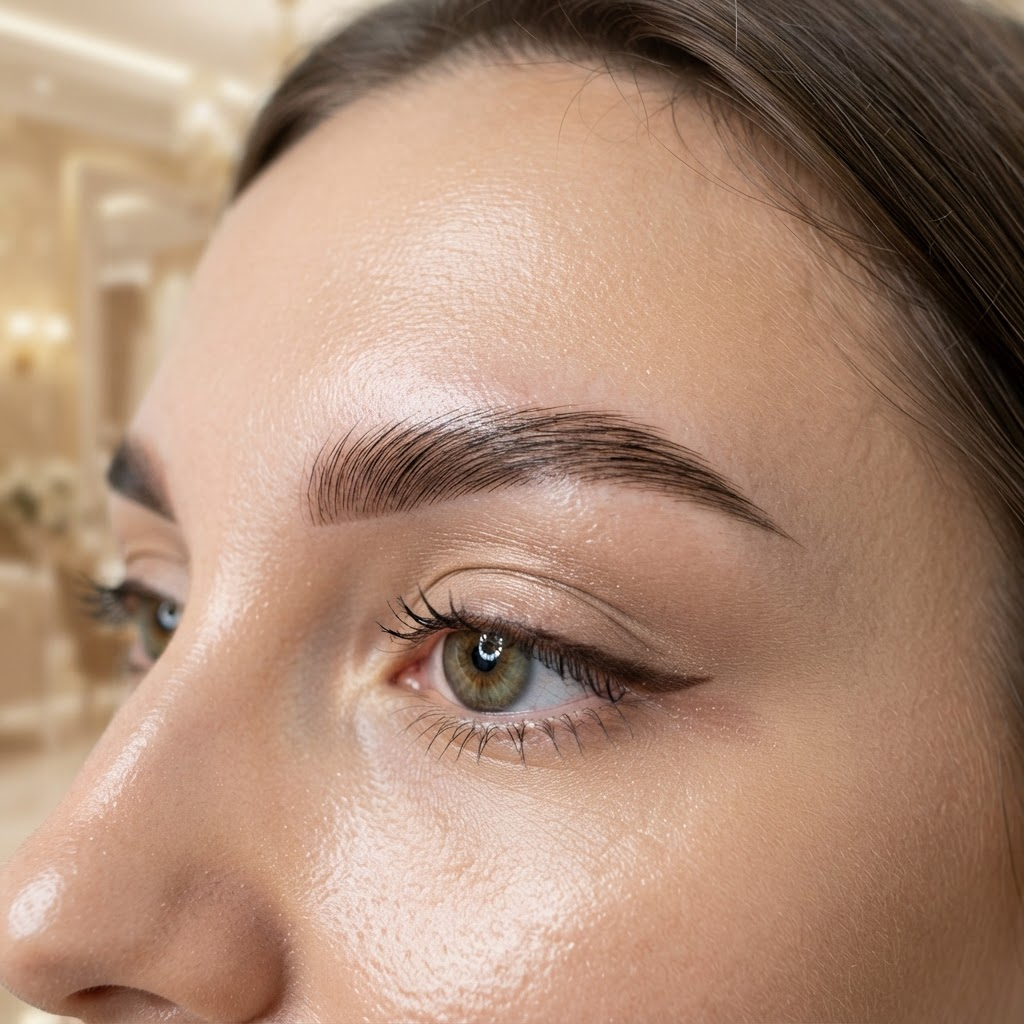 Healed nano hairstroke brows with fine realistic hair strokes