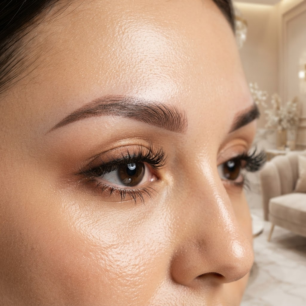 Healed ombre powder brows with a soft gradient effect